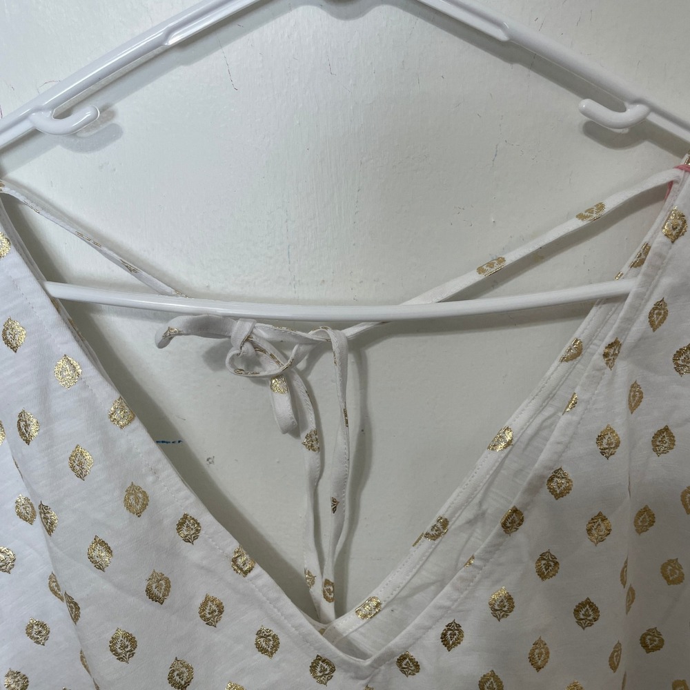 Boden White Gold Metallic Foil Print Tie Back Top Slub US 20-22 NWT - Picture 7 of 7